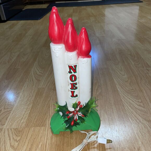 Vintage Empire Christmas Blow Mold Light Up NOEL Triple Candle 13” Working - Picture 4 of 8